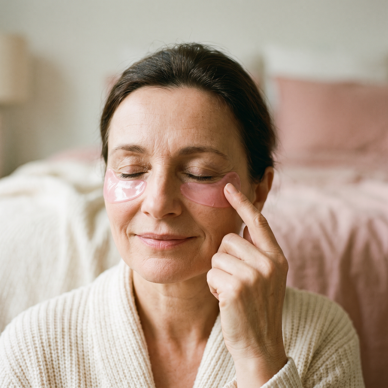 Femme portant les patchs hydrogel yeux bioskins